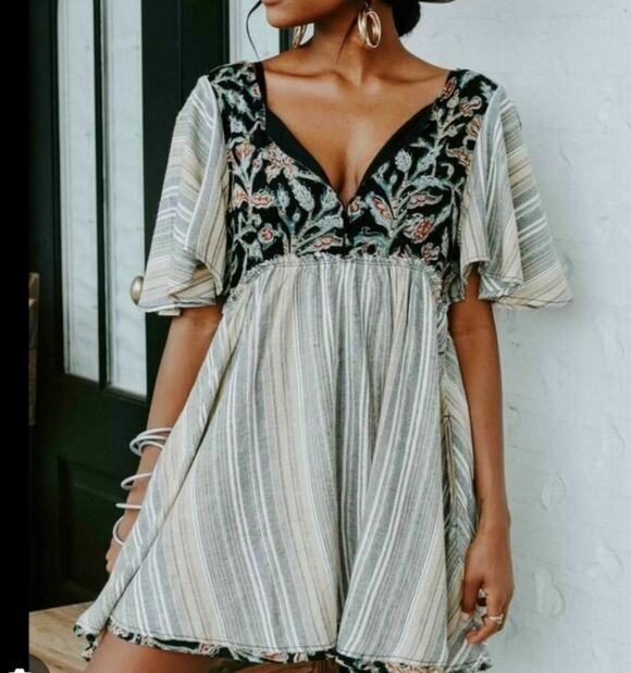 Free People Dresses & Skirts - Free People Babydoll Mini Dress Boho Cottage Prairie Summer Prairie Festival S